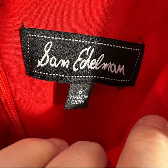 Sam Edelman red floral asymmetrical dress, size 6, flounce, elastic waist - Picture 3 of 11